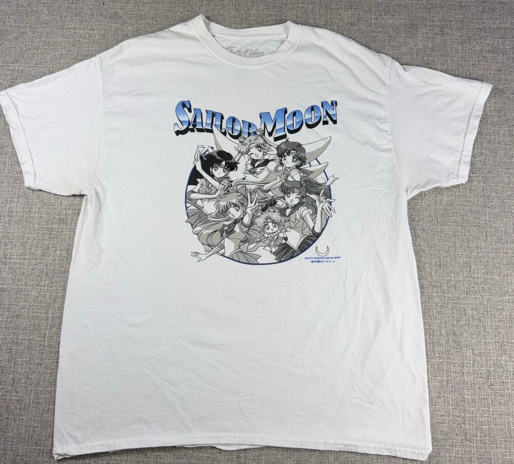 Sailor Moon T Shirt Mens XL Pretty Guardian Anime Sailor Scouts White Graphic T